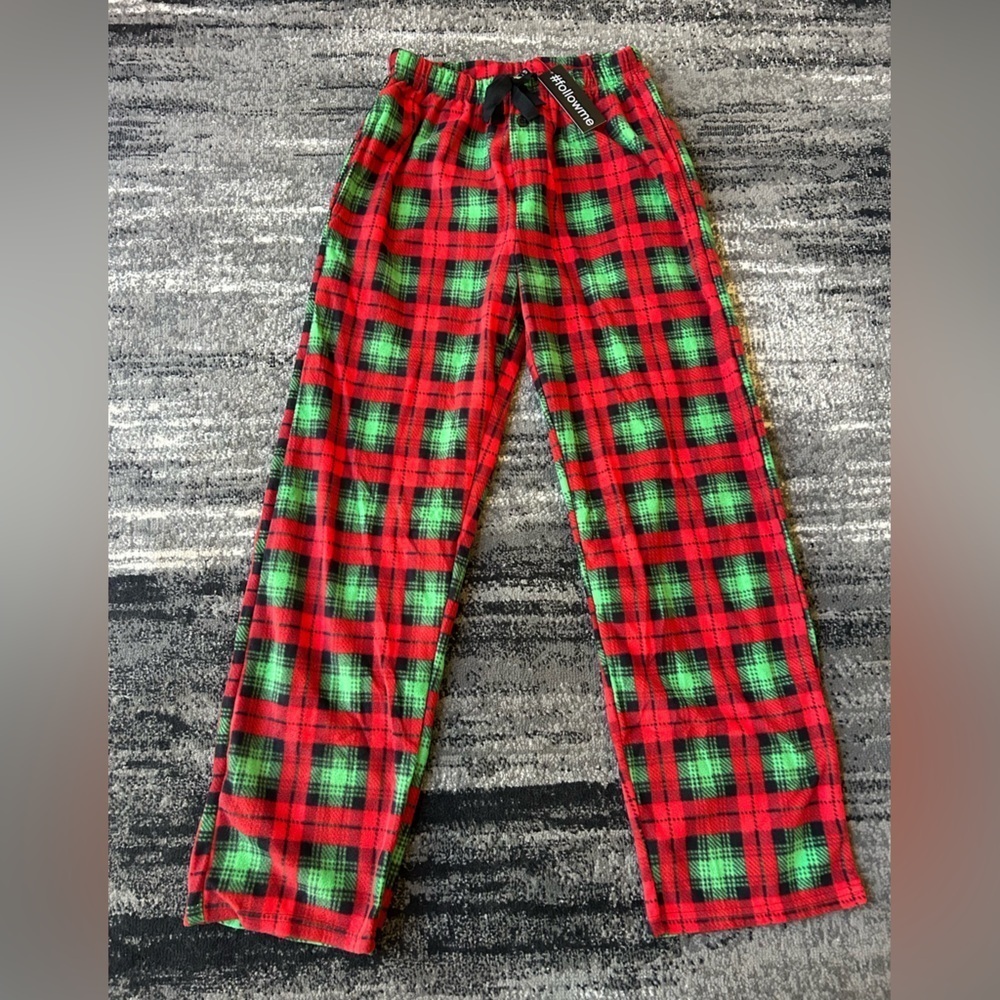 NWT #FOLLOWME Uni-sex Fleece Christmas Plaid Pajama Pants